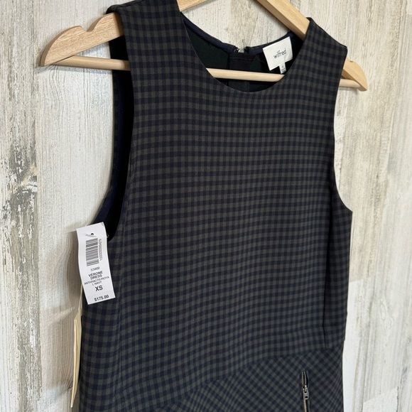 Aritzia Wilfred Verone Check Sleeveless Mini Dress Size XS Navy Green - Picture 3 of 9
